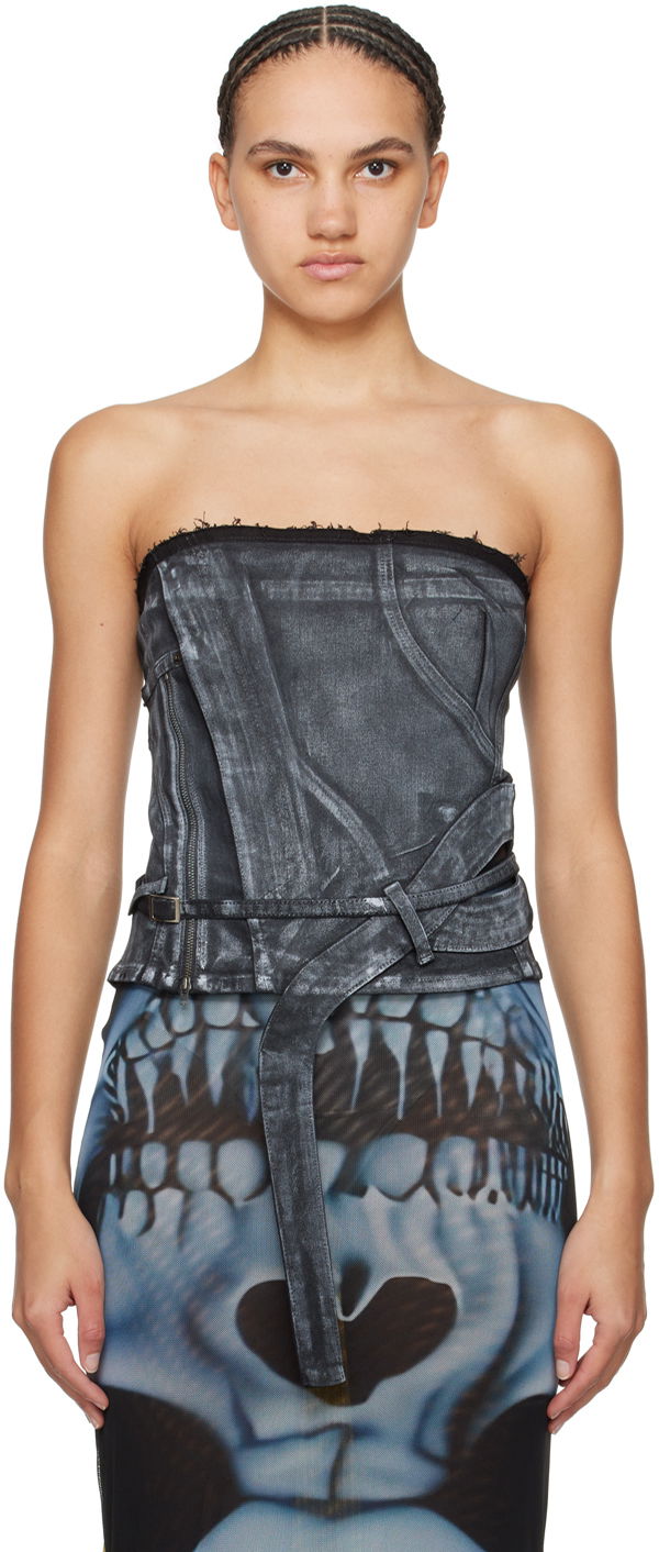 Потник Ottolinger Ottolinger Zip Denim Corset Top Сиво | 1704812, 0