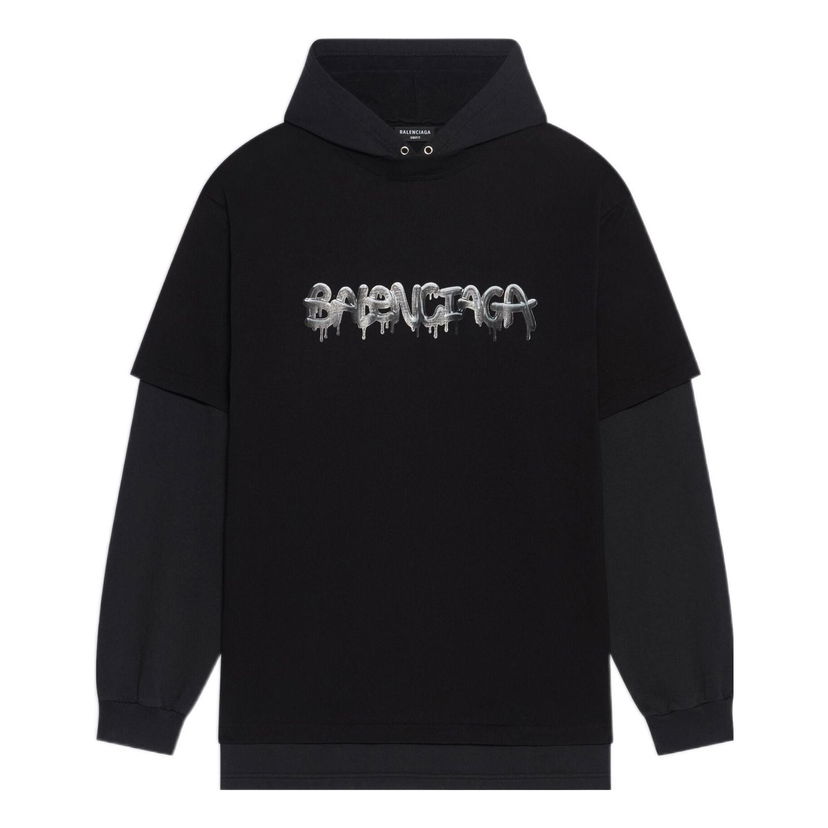 Суитчър Balenciaga Slime Double Long Sleeve Hooded T-Shirt Черно | 681029TLVF11069