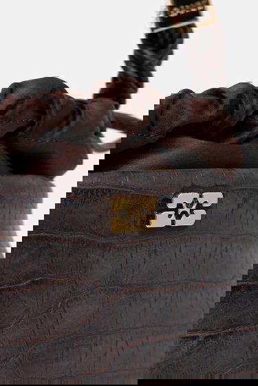 Дамска чанта GANNI Bou Braided Handle Crocodile-Embossed Drawstring Bucket Bag Кафяво | A6697, 3