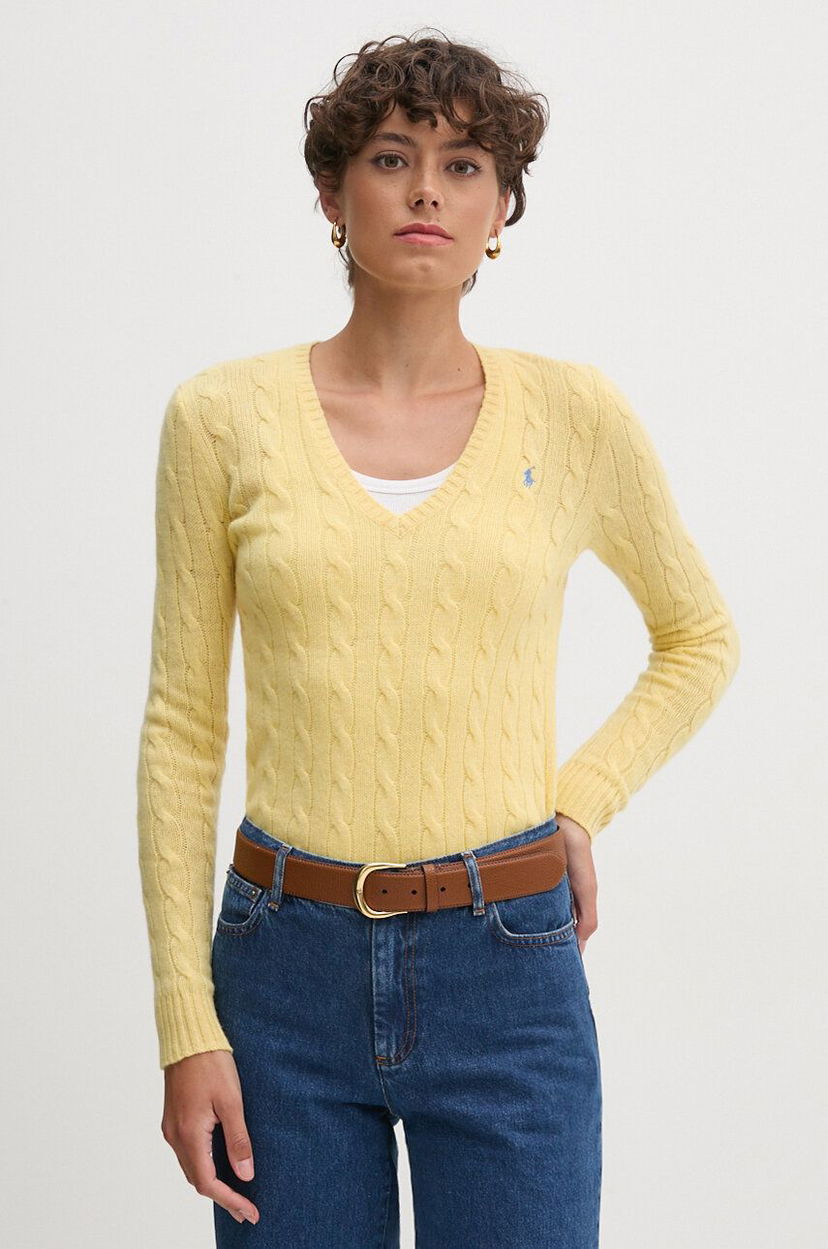 Пуловер Polo by Ralph Lauren Cable Knit V-Neck Sweater Жълто | 211910422