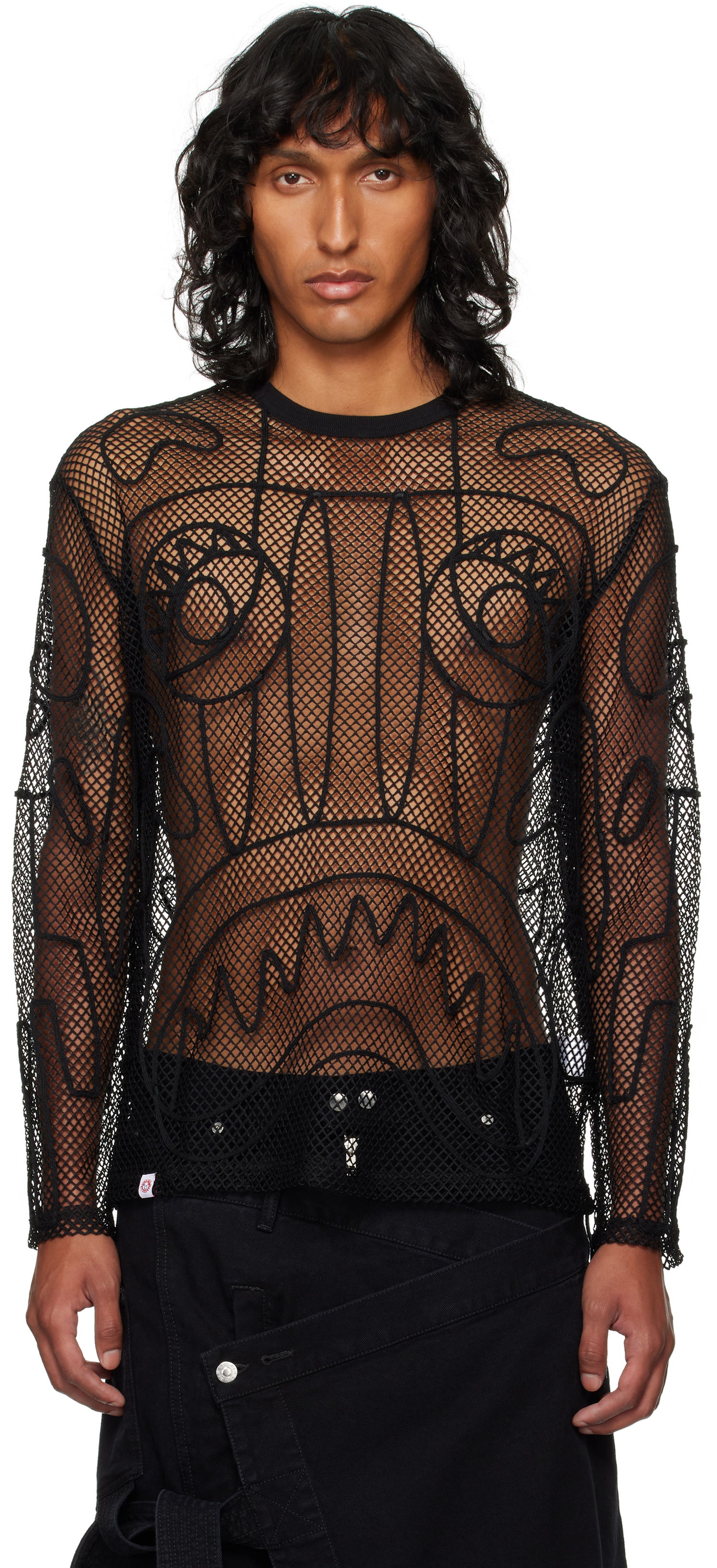 Тениска Charles Jeffrey Loverboy Graphic Net Long Sleeve T-shirt Черно | 41101102, 0