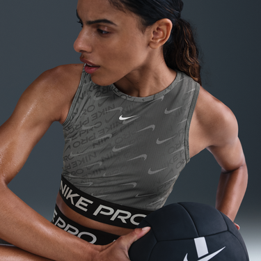 Съкратен топ Nike Nike Pro Dri-FIT Printed Crop Top Сиво | HQ5683-010, 2