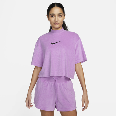 Съкратен топ Nike Cropped Terry Mock Neck Short Sleeve T-Shirt Лилаво | FJ4894-532, 0