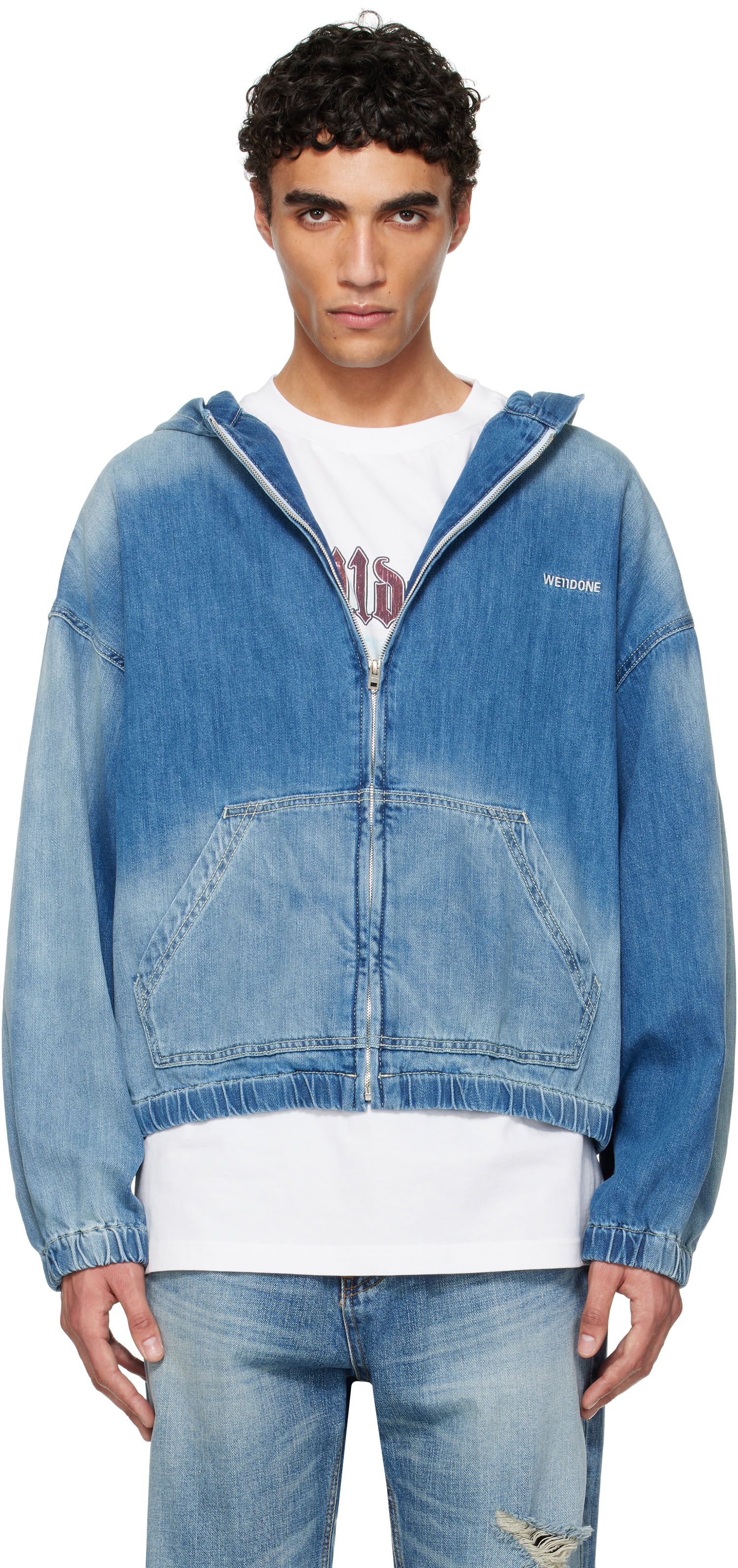 Яке We11done We11done Zip-Up Denim Hoodie Синьо | WD-DJ1-25-317-U-BL, 0