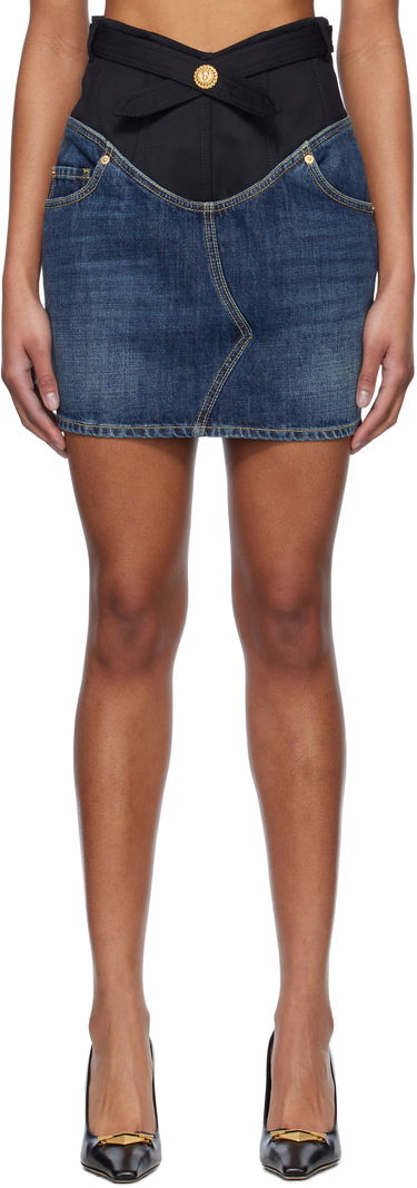 Пола Balmain Balmain Crêpe and Denim Miniskirt Синьо | EF1LBA56DF25, 0
