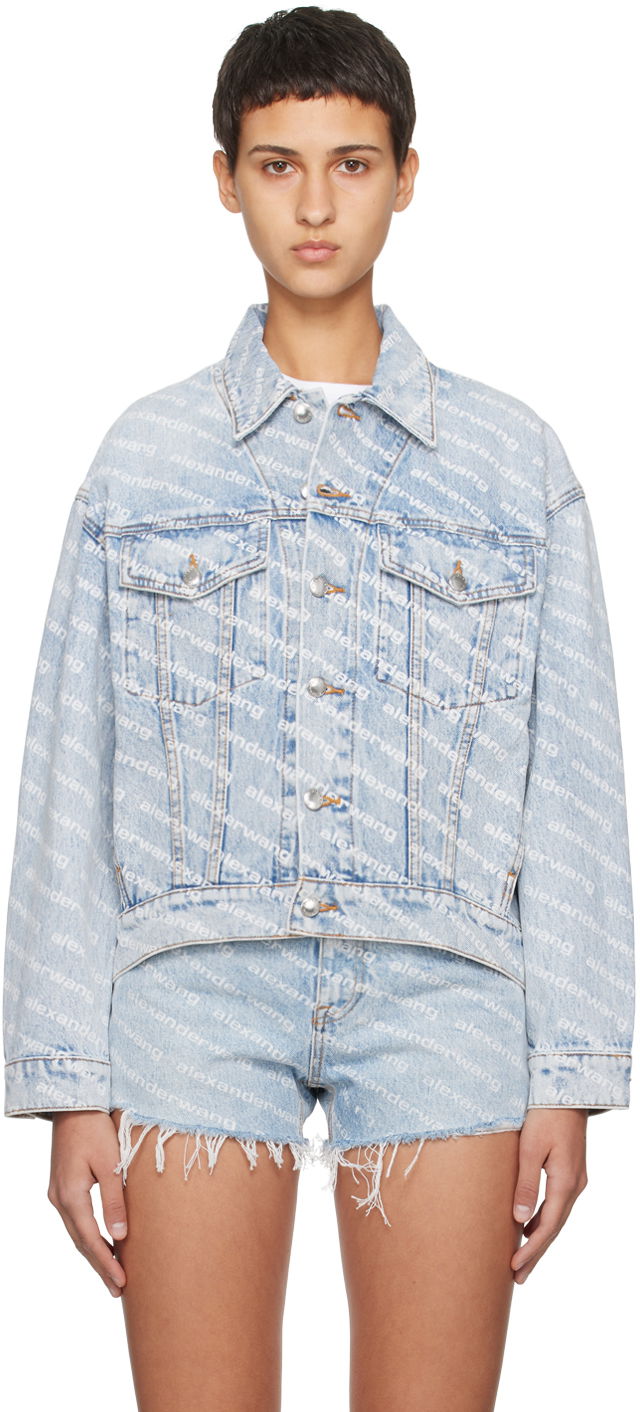 Яке Alexander Wang Falling Back Allover-Logo Denim Jacket Сиво | 4DC2202756