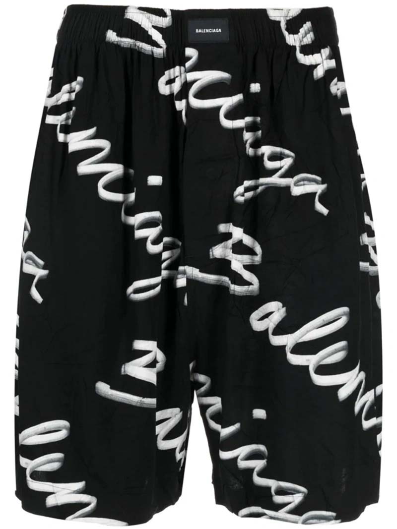 Къси панталони Balenciaga Scribble Logo Bermuda Shorts Черно | 672410TML131070, 0