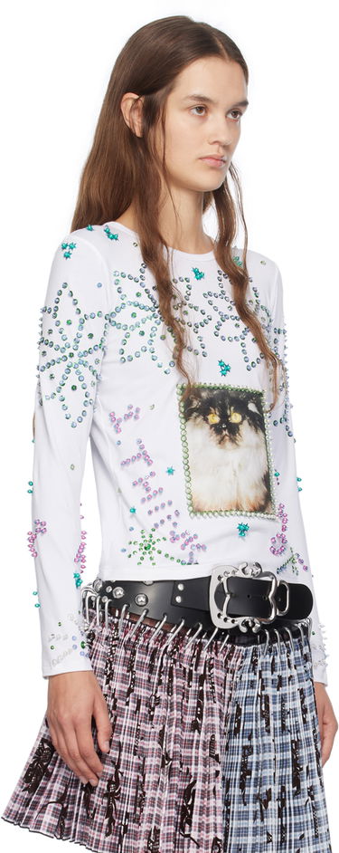 Тениска Chopova Lowena Chopova Lowena Kitty Beaded Long Sleeve T-Shirt Бяло | 2247, 1