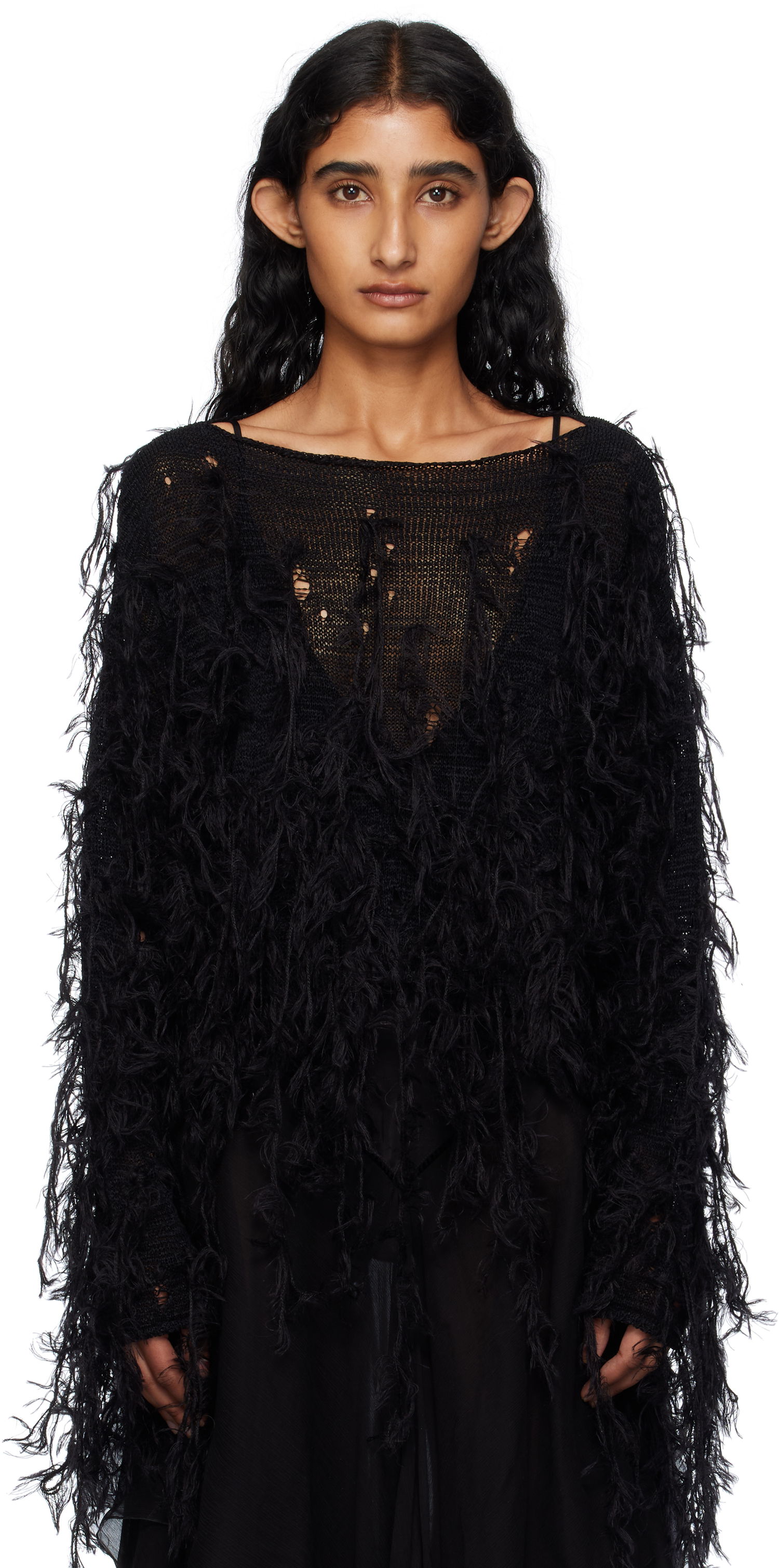 Пуловер Ann Demeulemeester Ann Demeulemeester Vilta Distressed Knit Sweater Черно | B0012850-KN064-099, 0