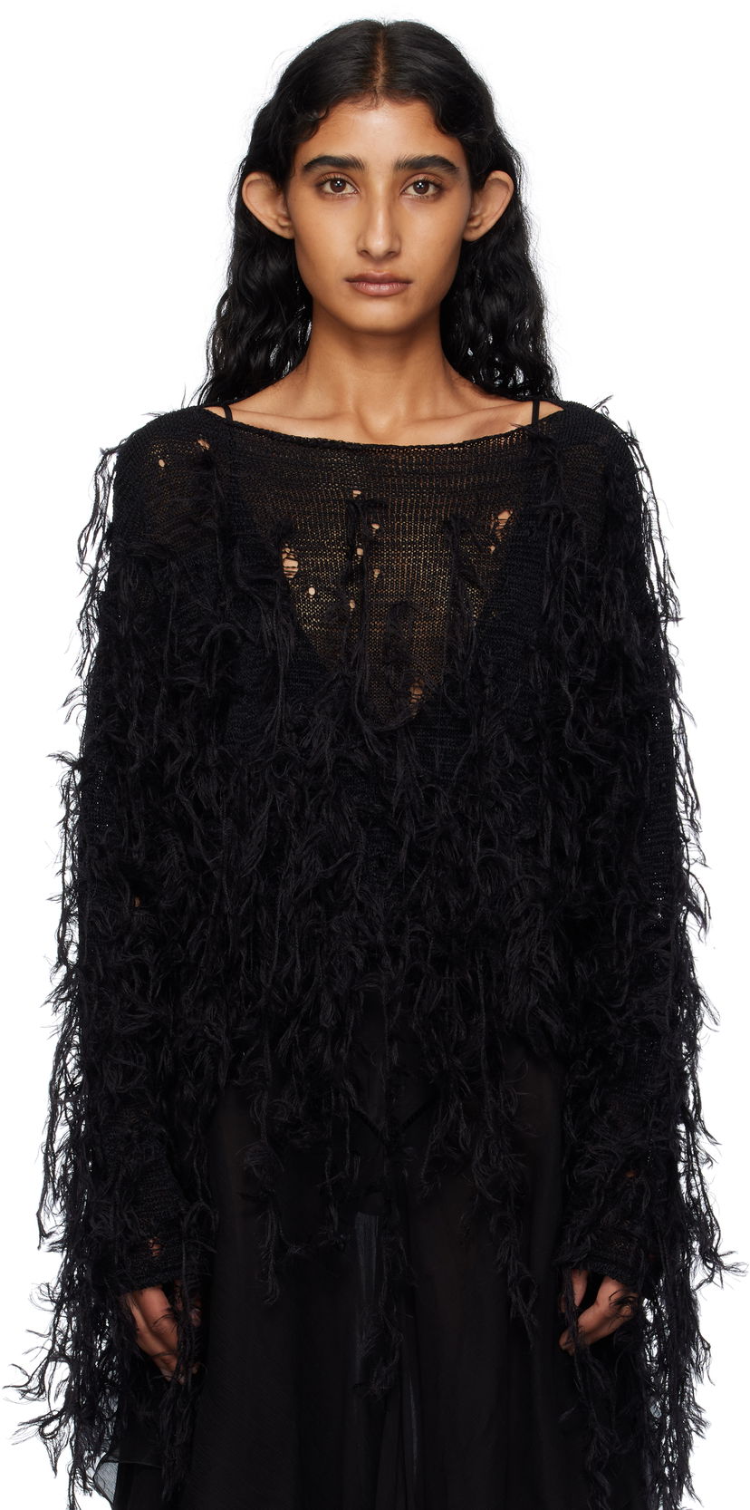 Пуловер Ann Demeulemeester Ann Demeulemeester Vilta Distressed Knit Sweater Черно | B0012850-KN064-099