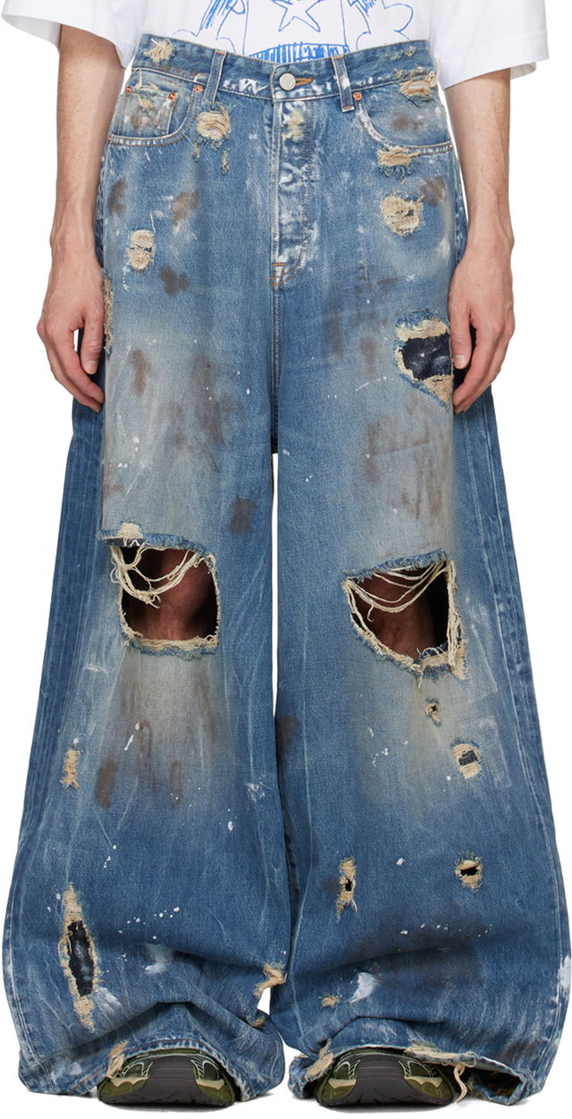 Blue Trashed Big Shape Jeans