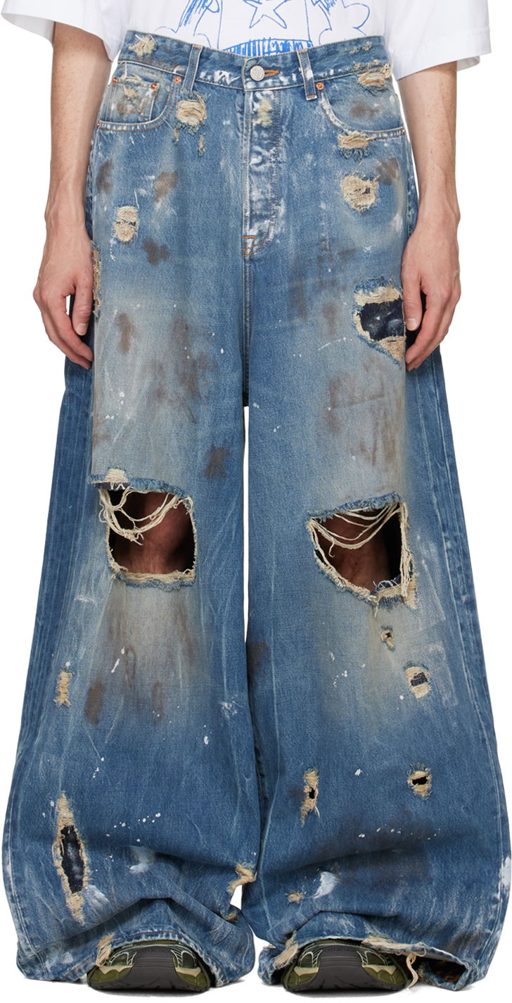 Дънки VETEMENTS Blue Trashed Big Shape Jeans Синьо | UA65PA885D