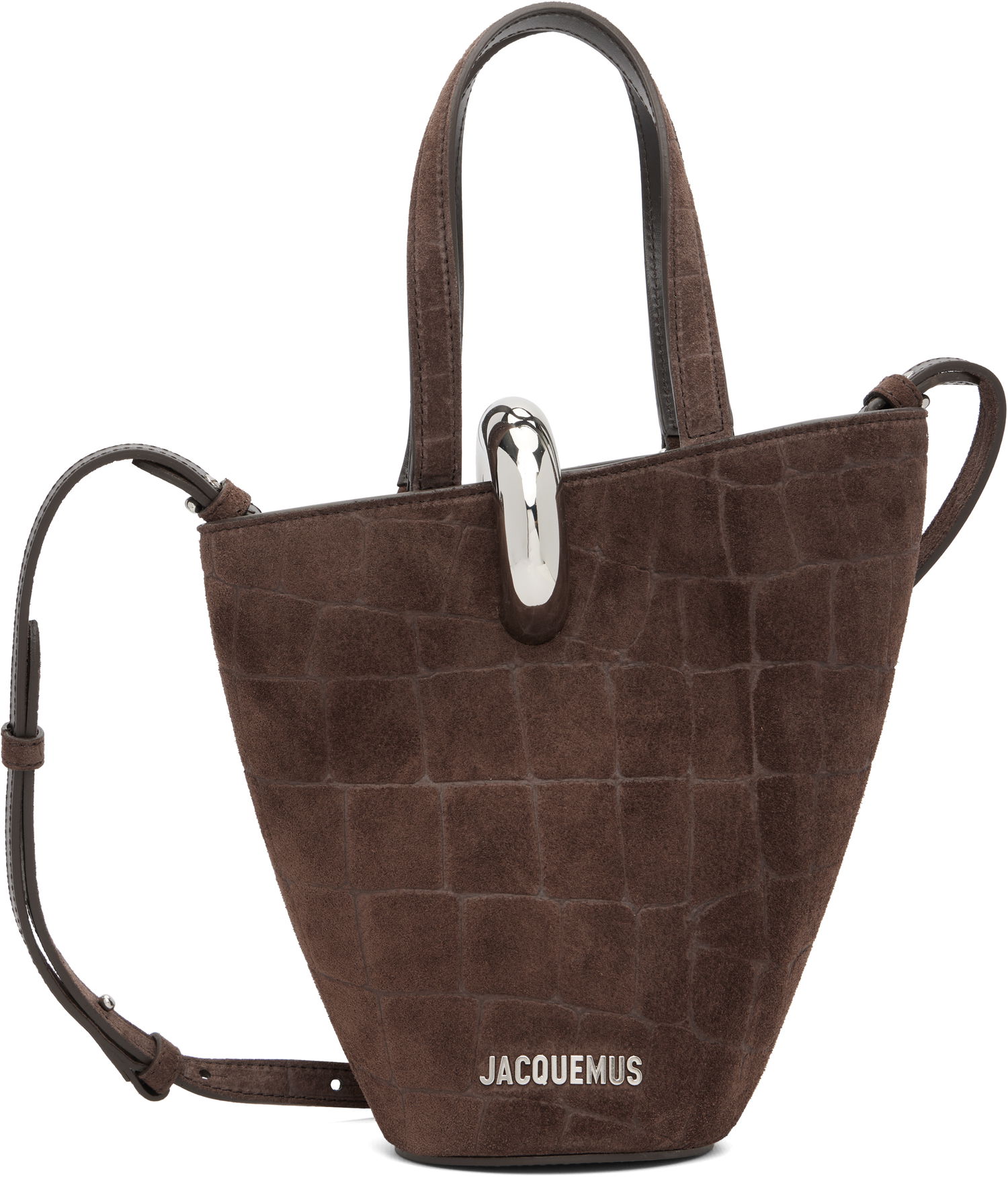 Голяма пазарска чанта Jacquemus 'The small Bambola' Croc-Effect Suede Top Handle Tote Кафяво | 25HBAW00389AC07A09, 0