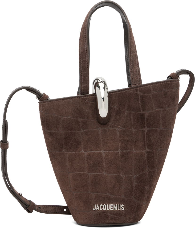Голяма пазарска чанта Jacquemus 'The small Bambola' Croc-Effect Suede Top Handle Tote Кафяво | 25HBAW00389AC07A09