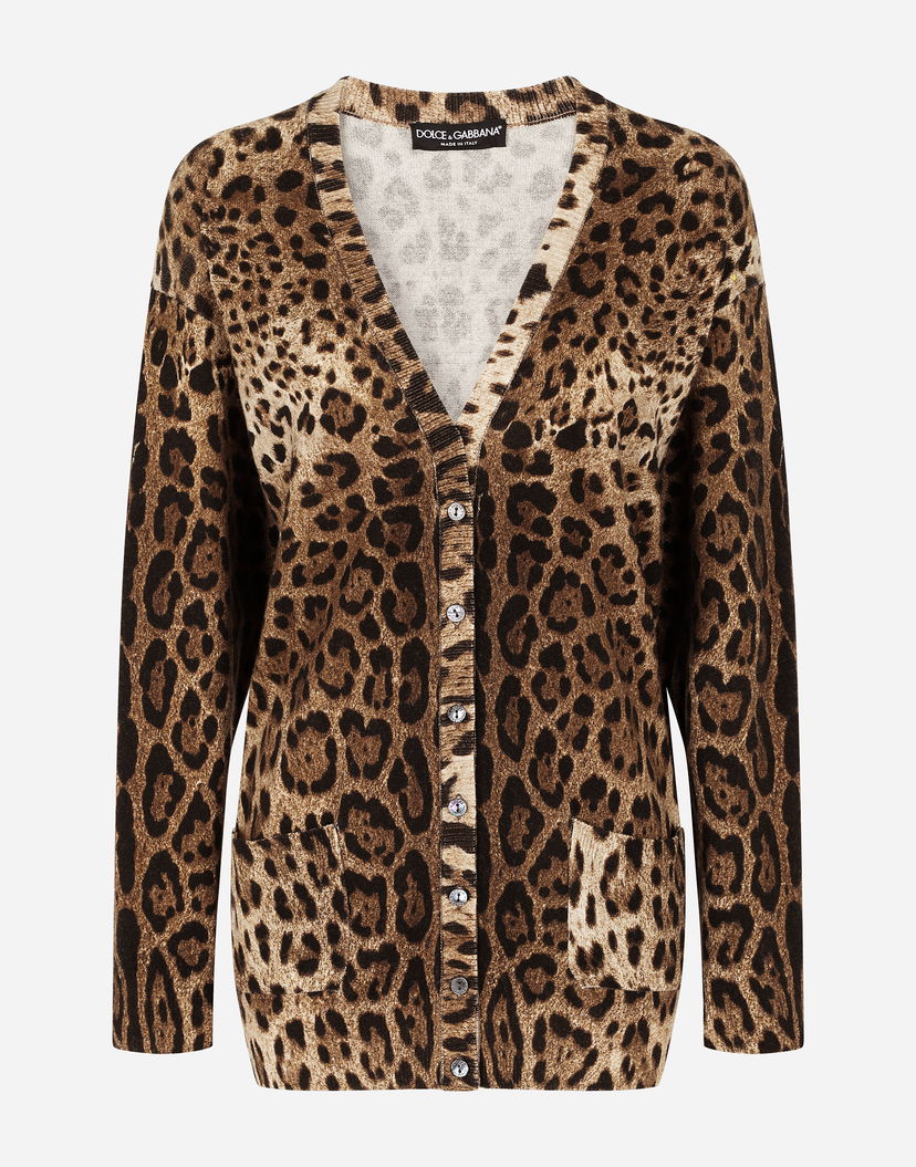 Пуловер Dolce & Gabbana Leopard-print Cashmere Cardigan Кафяво | FX478TJAHGBHY13M