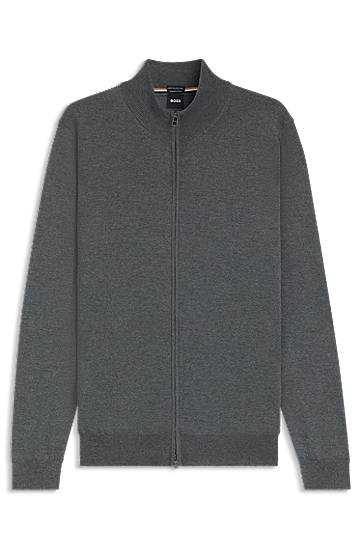 Пуловер BOSS Virgin Wool Zip-Up Cardigan with Embroidered Logo Сиво | 50476347