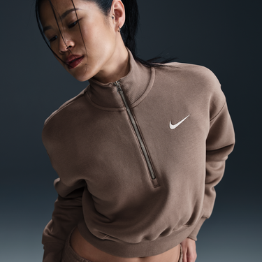 Пуловер Nike Sportswear Phoenix Fleece Cropped Half-Zip Sweatshirt Кафяво | DQ5767-233, 4