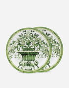 Dolce & Gabbana Set of 2 Porcelain Dinner Plates with Green Botanical Print