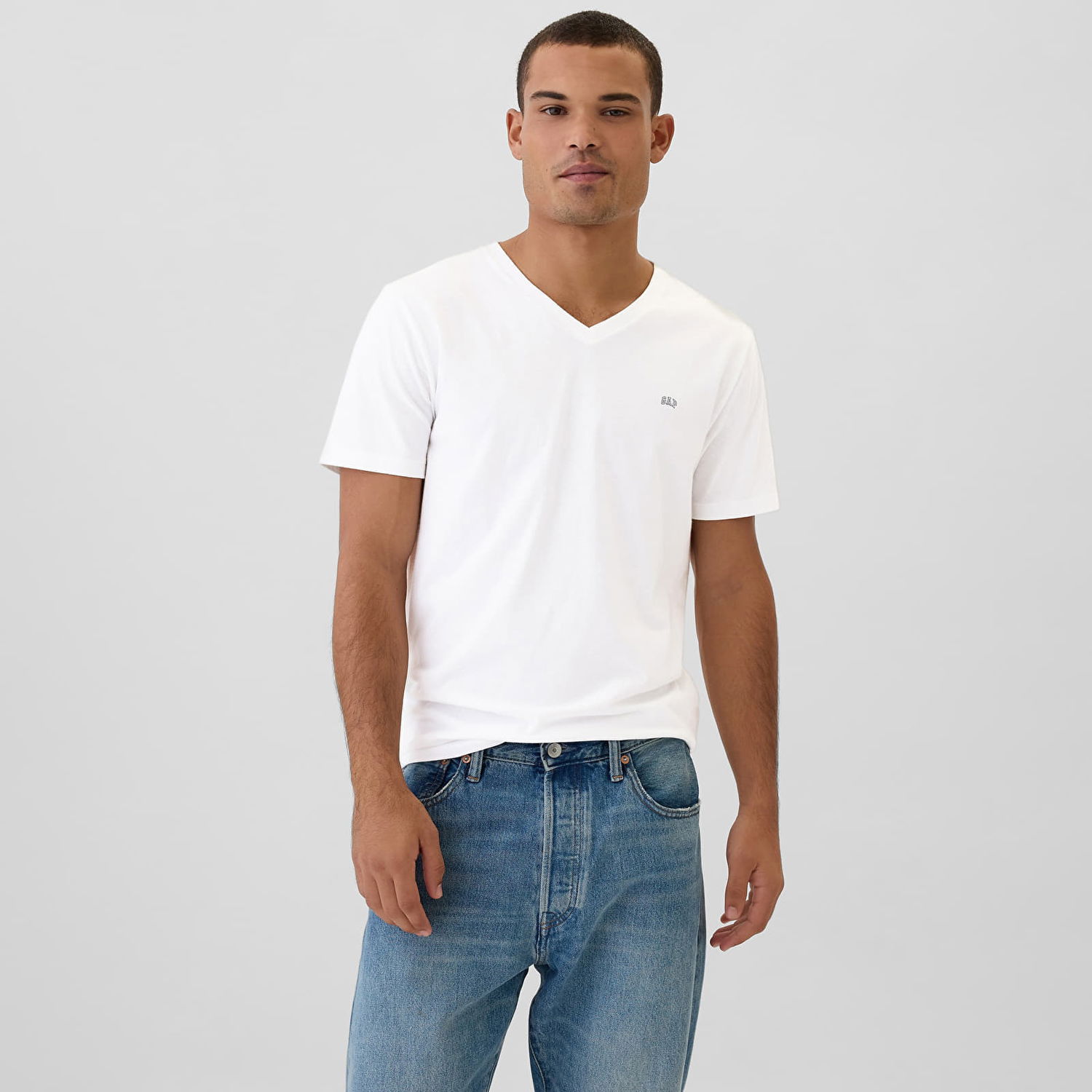 Тениска GAP T-shirt Micro Logo Vneck Tee White Global S Бяло | 502020-02, 0