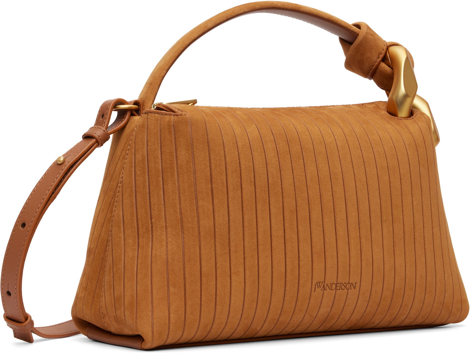 Чанта през рамо JW Anderson The JWA Corner Pleated Suede Shoulder Bag with Sculptural Chain Handle Кафяво | HB0755-LA0375, 1