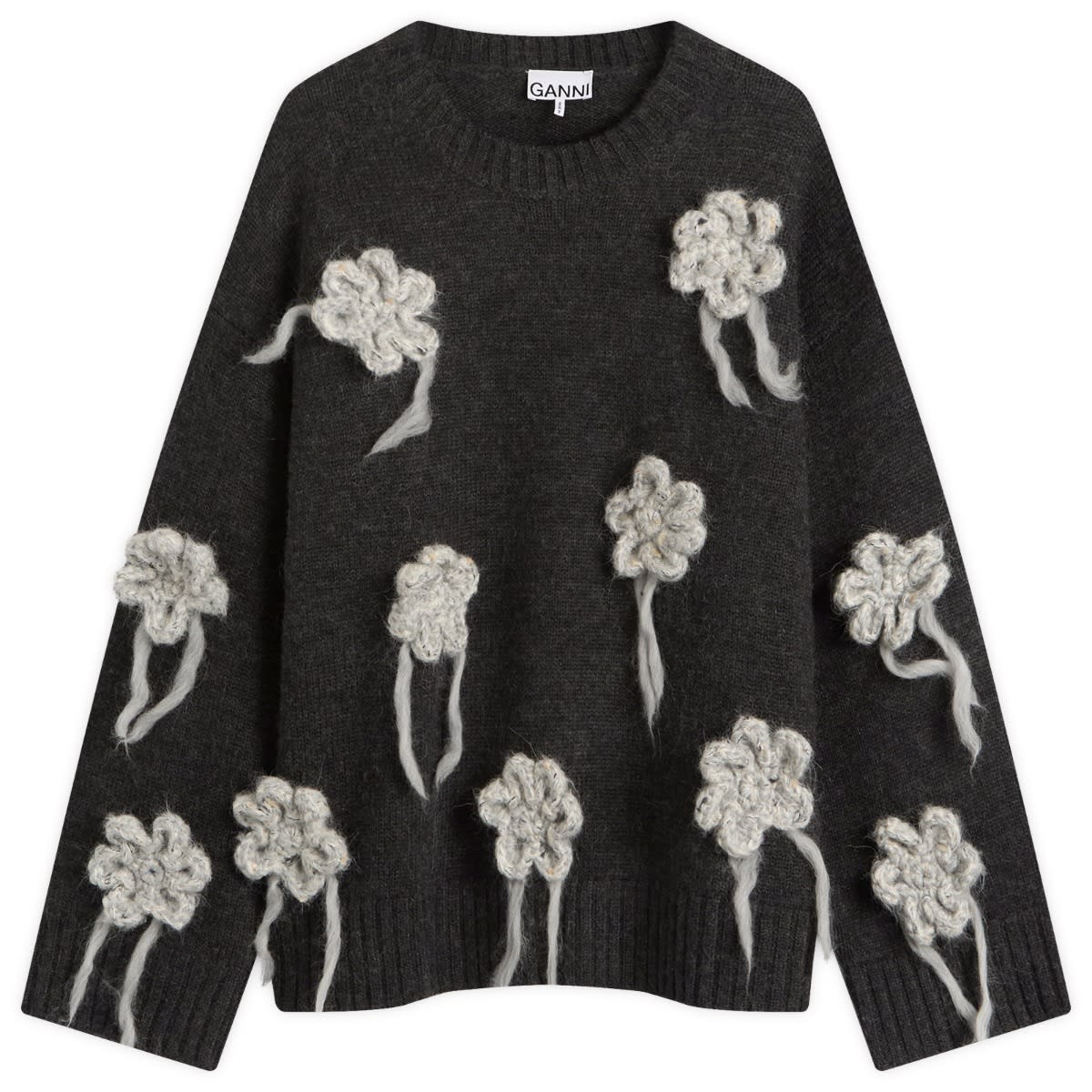 Пуловер GANNI GANNI Crochet Flowers Knitted Jumper Сиво | K2624-252, 1