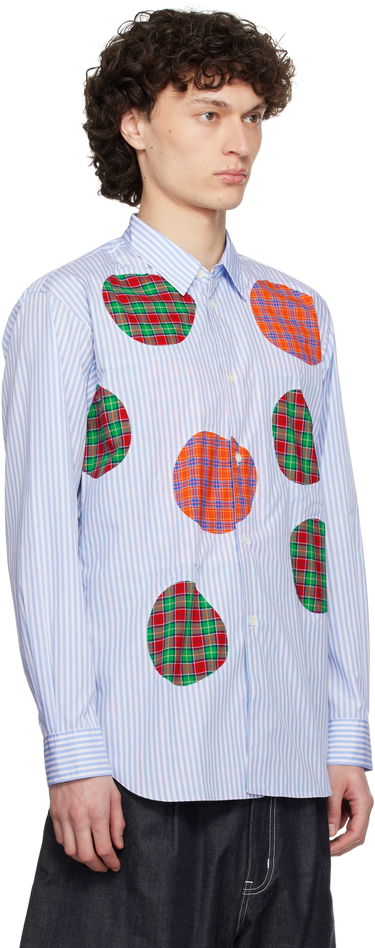 Риза Comme des Garçons Comme des Garçons Stripe Poplin & Check Shirt Синьо | FO-B013-S25, 1