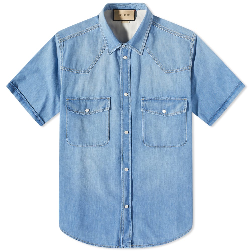 Риза Gucci Short Sleeve Denim Shirt Синьо | 729938-XDCC2-4447, 0