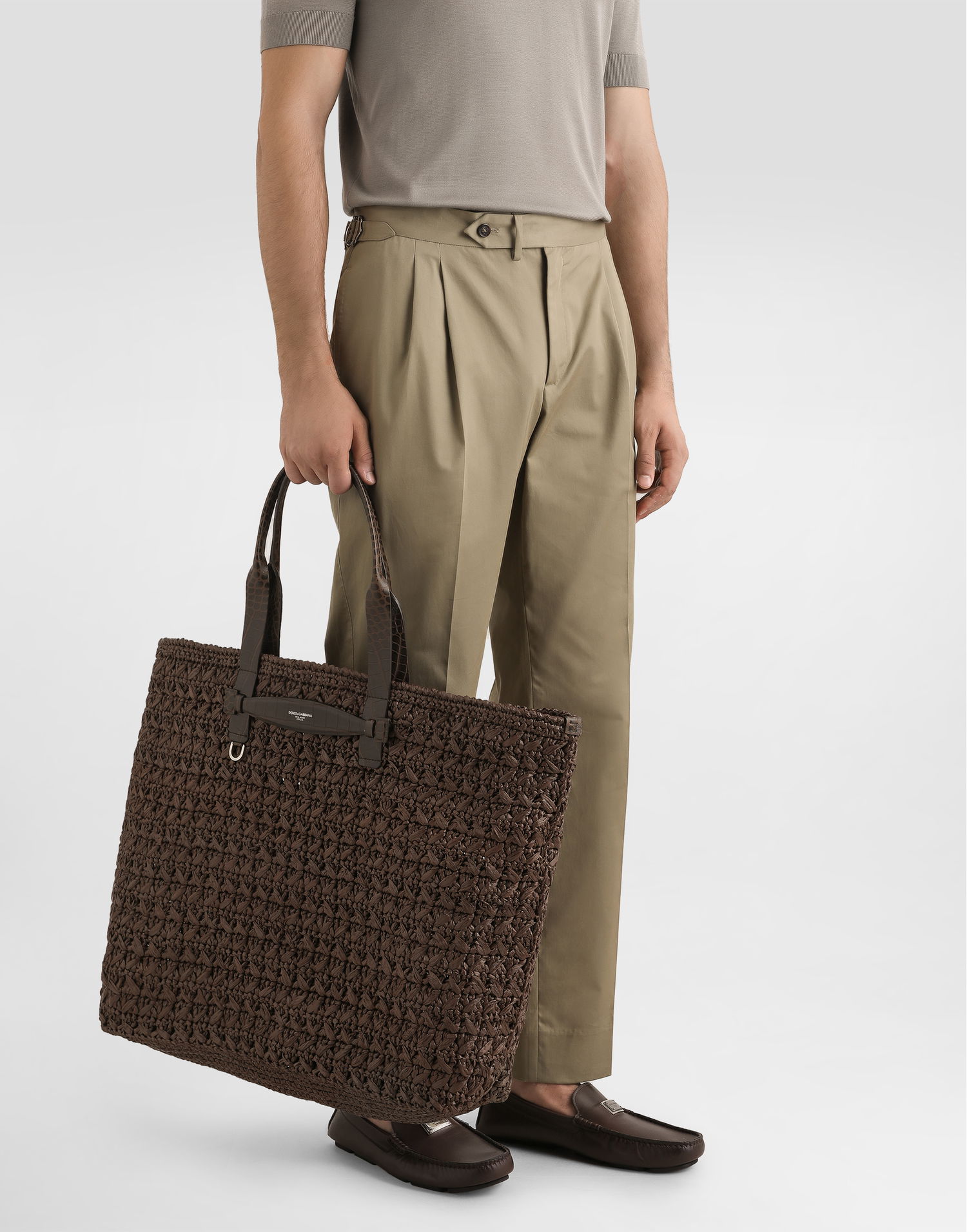 Голяма пазарска чанта Dolce & Gabbana Dolce & Gabbana Raffia Crochet Shopper with Crocodile Embossed Handles Onesize Кафяво | BM2453A9N968C895, 1