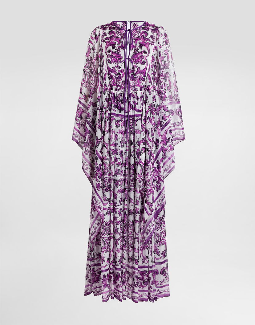Pокля Dolce & Gabbana Dolce & Gabbana Majolica-Print Chiffon Kaftan Dress Лилаво | F6TZETHI1ZOHD5DQ