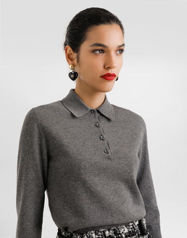 Пуловер Dolce & Gabbana Dolce & Gabbana Cashmere Polo Sweater Сиво | FXZ32ZJDVC2S8292, 3