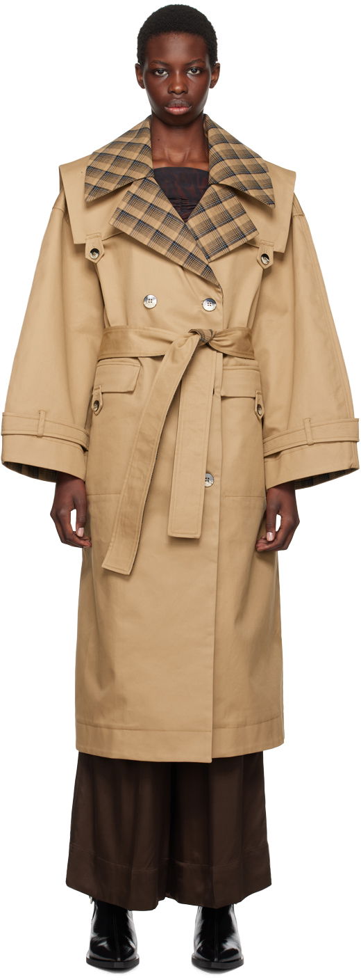 Палта GANNI Brown Oversized Trench Coat Бежово | F9497