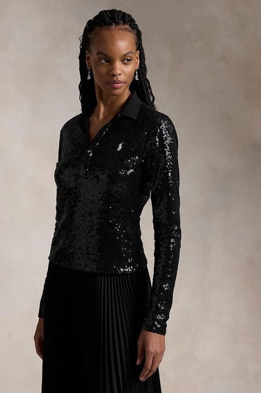 Поло тениска Polo by Ralph Lauren Sequined Long Sleeve Polo Shirt Черно | 211955429, 0