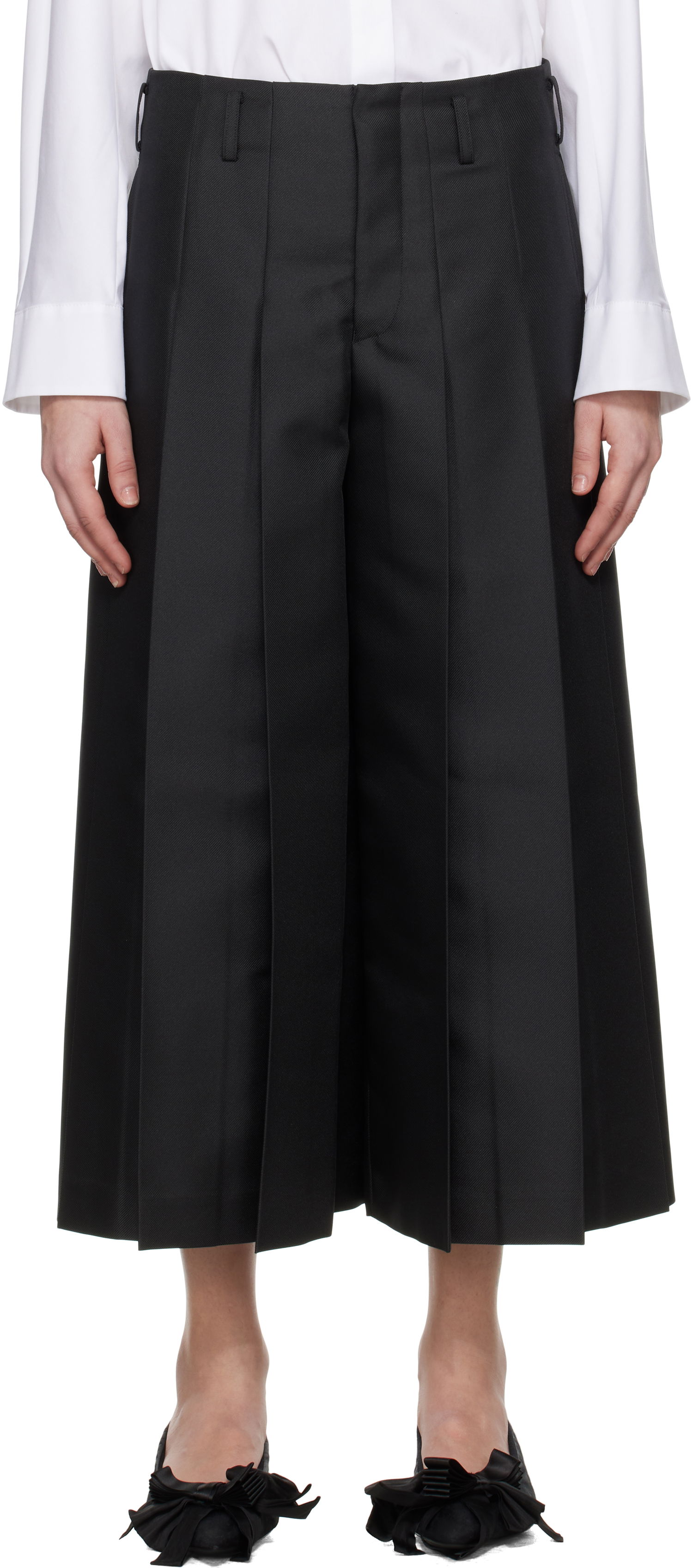 Панталони Comme des Garçons Comme des Garçons Gabardine Pleated Cropped Trousers Черно | GO-P009-S25, 0