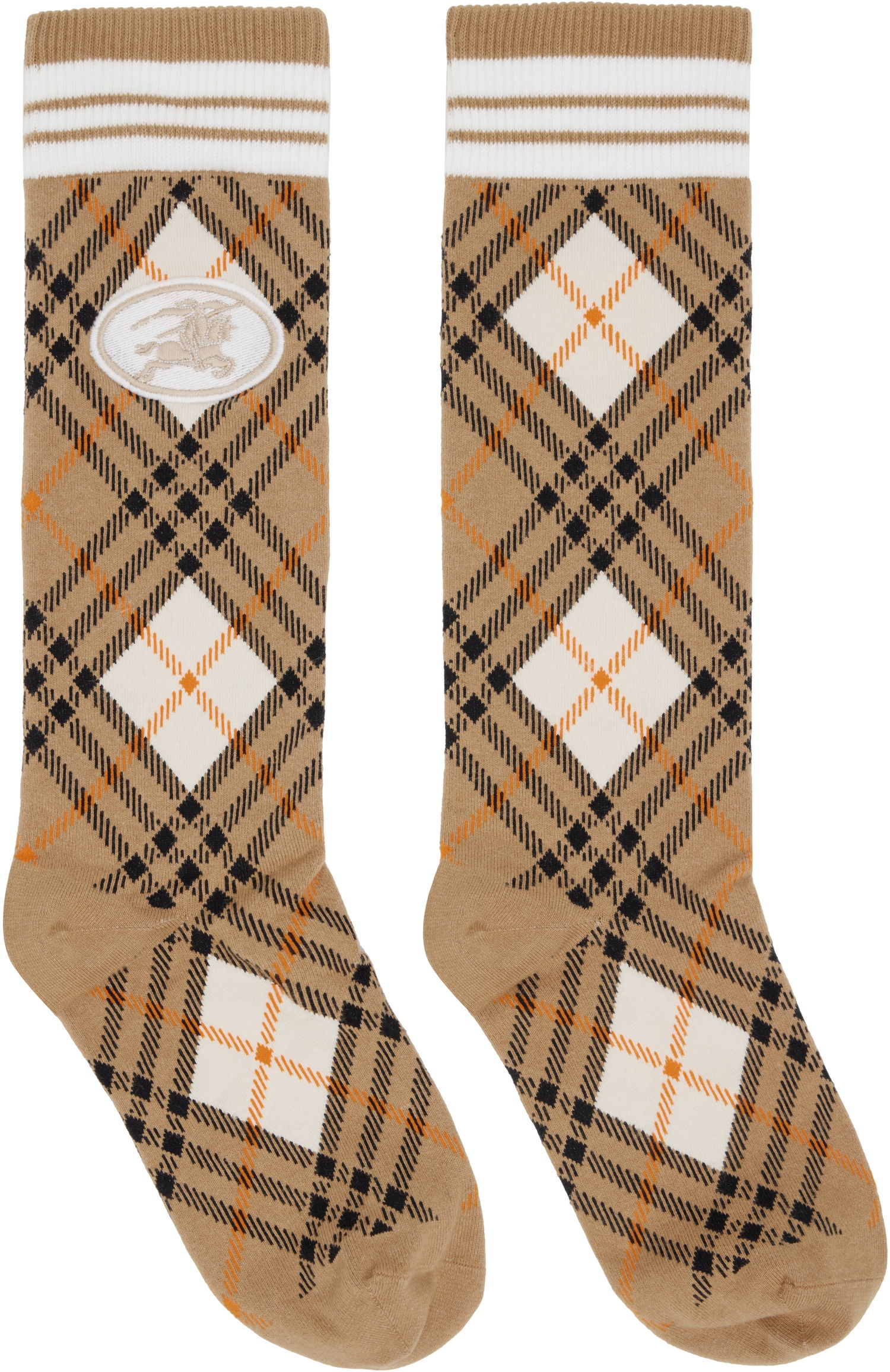 Чорапи Burberry Burberry Argyle Check Stretch Cotton Blend Socks Бежово | 8113535, 0