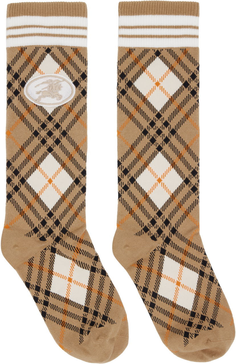 Чорапи Burberry Burberry Argyle Check Stretch Cotton Blend Socks Бежово | 8113535