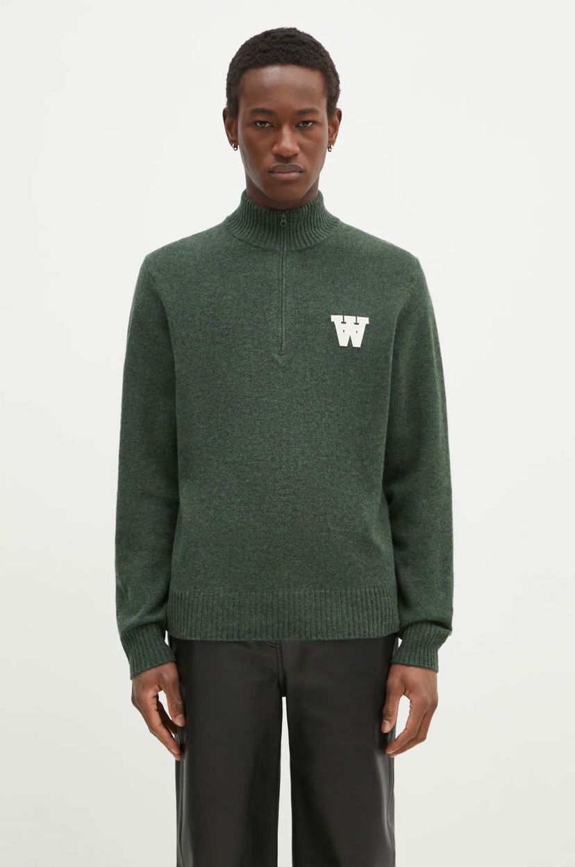 Пуловер WOOD WOOD Wood Wood Blu AA CS Halfzip Lightweight Sweater Зелено | 10325502.4159