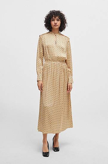 Pокля BOSS Monogram Print Silk-Blend Dress Бежово | 50509345, 1