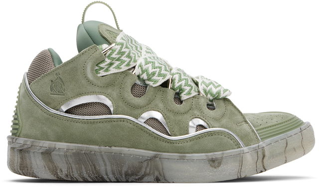 Khaki Leather Curb Marbled Sole Sneakers