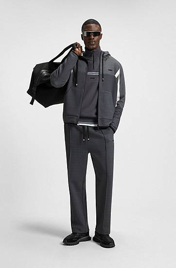 Суитчър BOSS Regular-fit Zip-up Hoodie in Quilted Jacquard Сиво | 50543130, 1