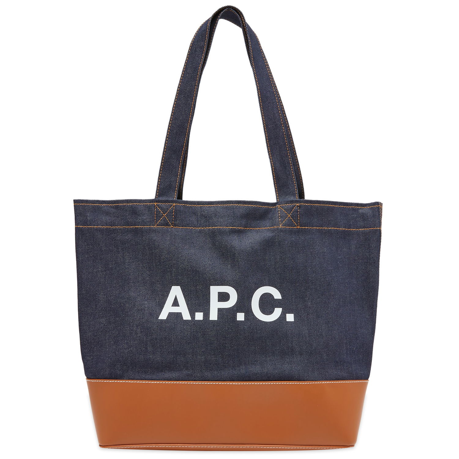 Голяма пазарска чанта A.P.C. Large Axel Denim & Leather Tote Bag Тъмно синьо | CODDP-M61917-CAF, 0