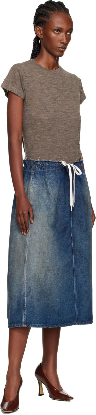 Пола Maison Margiela MM6 Maison Margiela Drawstring Denim Midi Skirt Синьо | S52MI0023 M30017, 3