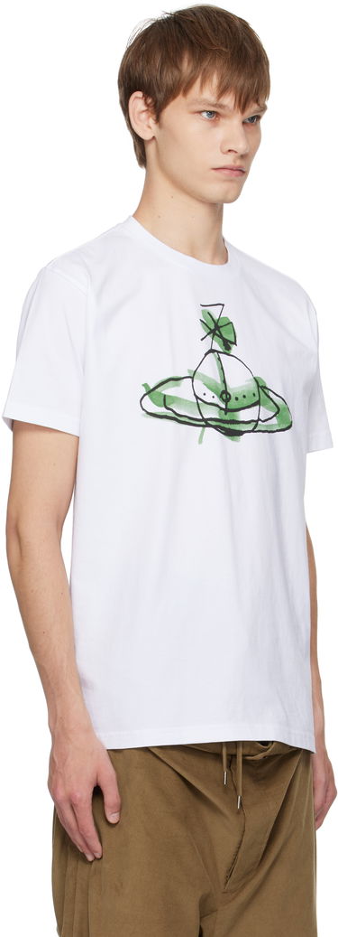 Тениска Vivienne Westwood Vivienne Westwood Classic T-Shirt with Green Orb Print Бяло | 3G01003W-J001M-, 1