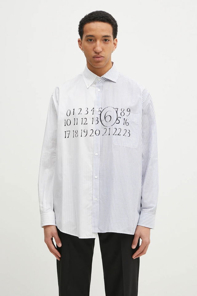 MM6 Maison Margiela Numeric Print Split Panel Button-Down Shirt