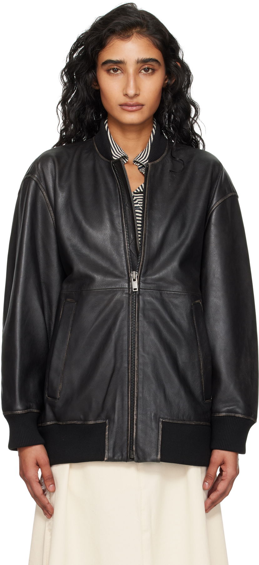Яке бомбър Max Mara Weekend Max Mara Tattico Leather Jacket Черно | 2525446031600