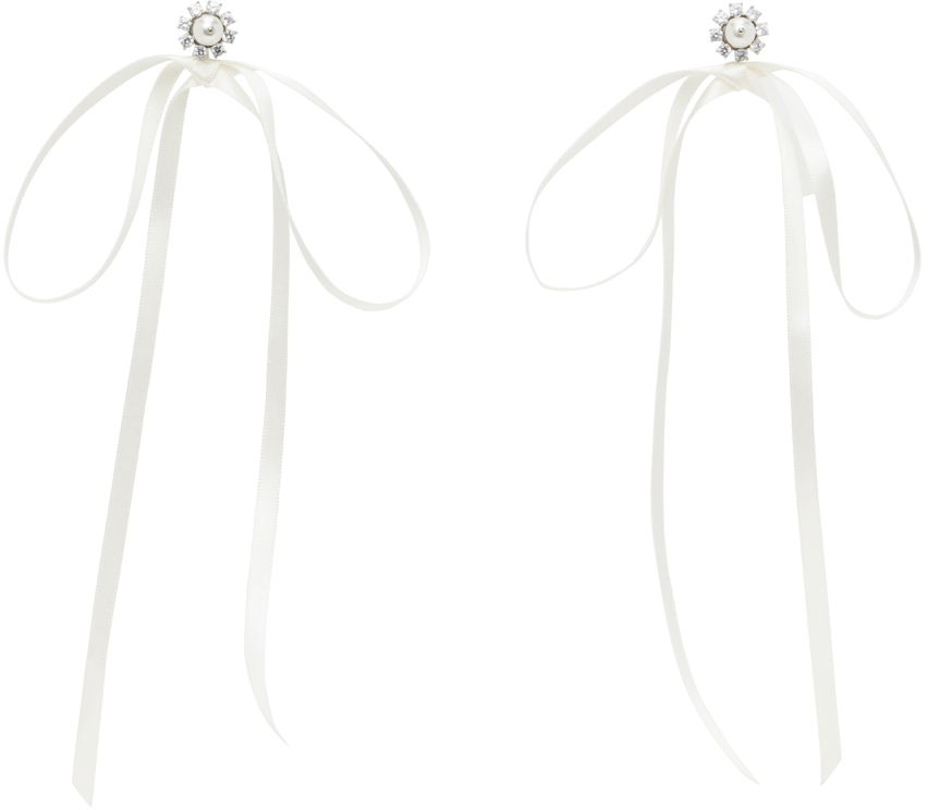 Обеци Simone Rocha Simone Rocha Double Ended Daisy Bow Ribbon Earrings Бяло | ERG497 0906, 0