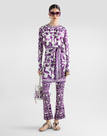 Панталони Dolce & Gabbana Dolce & Gabbana Majolica Print Silk Flare Trousers Лилаво | FTAG7THPABPIP3TN, 1