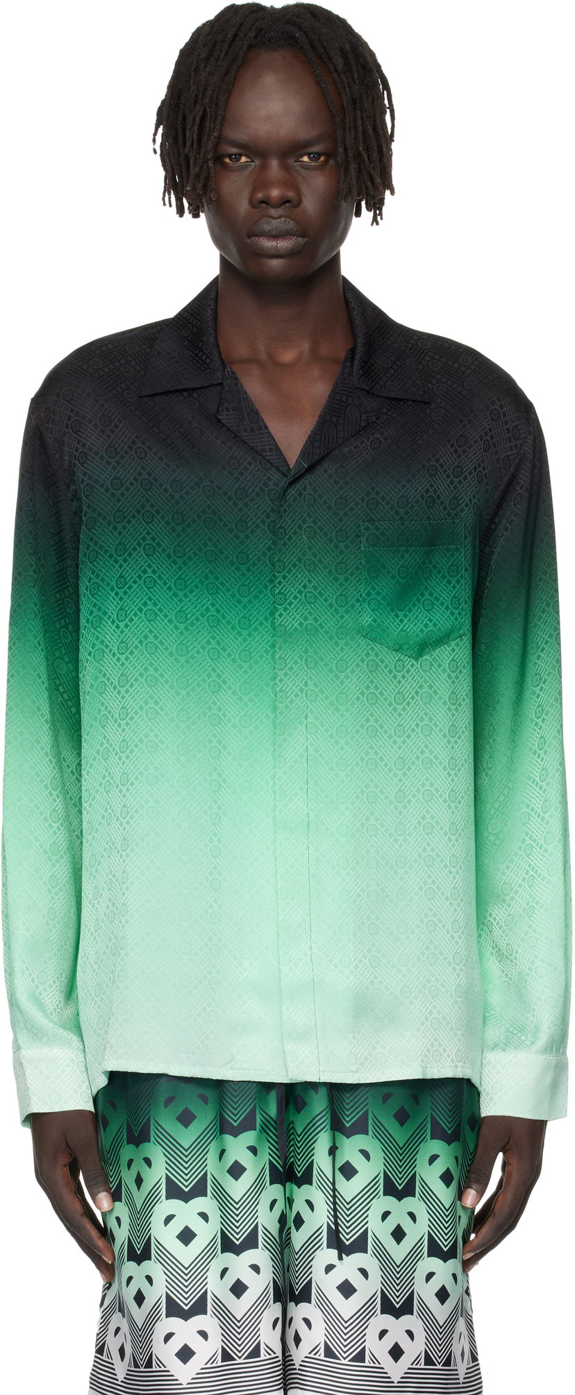Риза Casablanca Casablanca Ping Pong Silk Long Sleeve Shirt Зелено | U-MPF25-SH-006-03