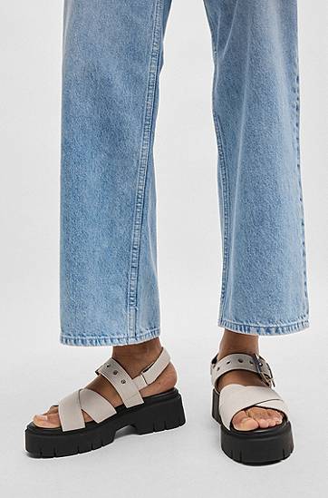 Аксесоари BOSS Suede Sandals with Buckled Strap and Chunky Sole Бяло | 50541753, 1