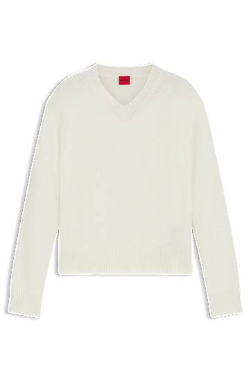 Пуловер BOSS Wool Blend V-Neck Sweater with Logo Бяло | 50545092, 0