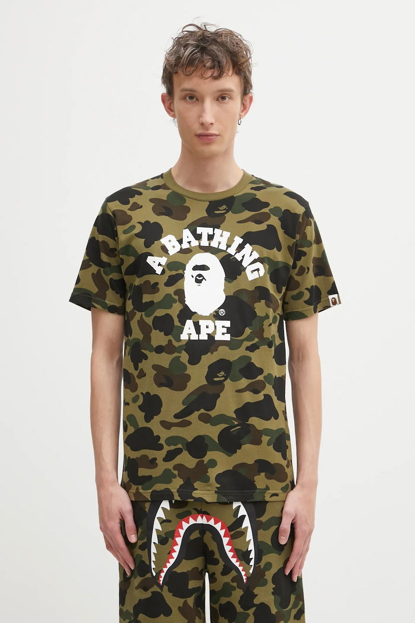 Тениска BAPE A Bathing Ape Camo College T-shirt Зелено | 001CSL301010M